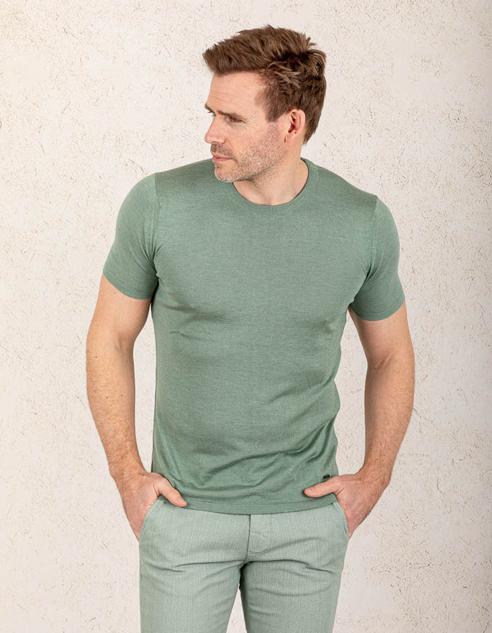 Slim Fit Gebreid T-shirt – Lichtgroen  