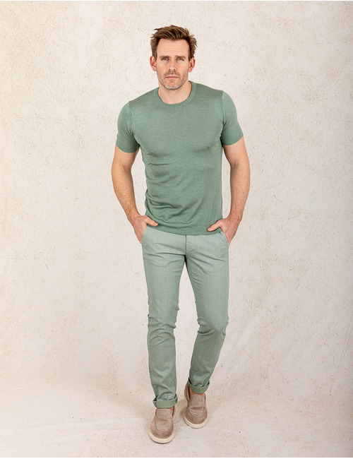 Slim Fit Gebreid T-shirt – Lichtgroen  