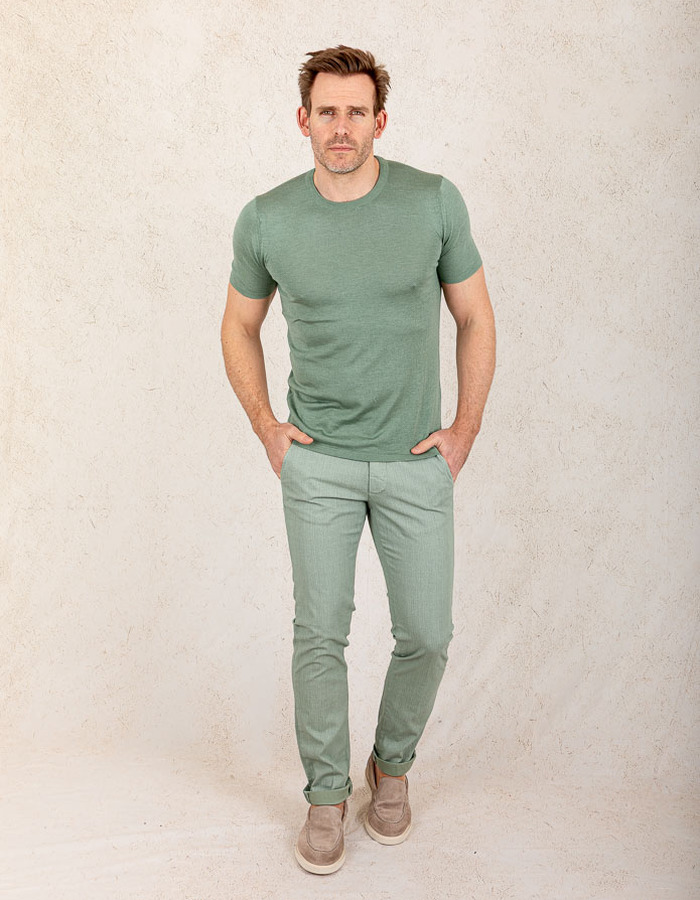 Slim Fit Gebreid T-shirt – Lichtgroen  