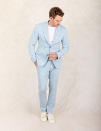 Lichtblauw slim fit kostuum in katoen jersey met stretch