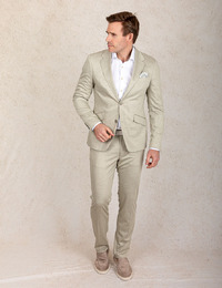 Beige slim fit kostuum in katoen jersey met stretch  