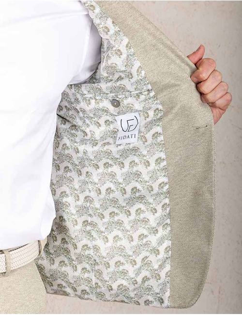 Beige slim fit kostuum in katoen jersey met stretch  