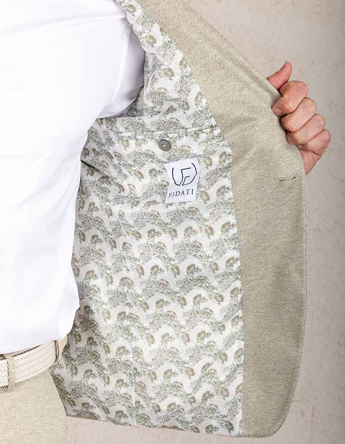 Beige slim fit kostuum in katoen jersey met stretch  
