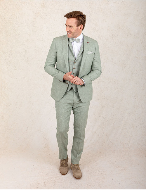 Slim Fit Linnen Kostuumvest – Saliegroen  