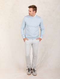 Lichtblauwe Merino Wol Crew Neck Trui met Elleboogpatches  