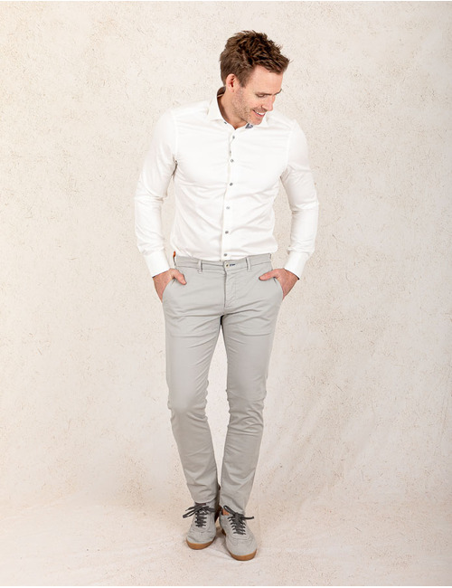 Slimline Ecru Contrast Twill Overhemd  