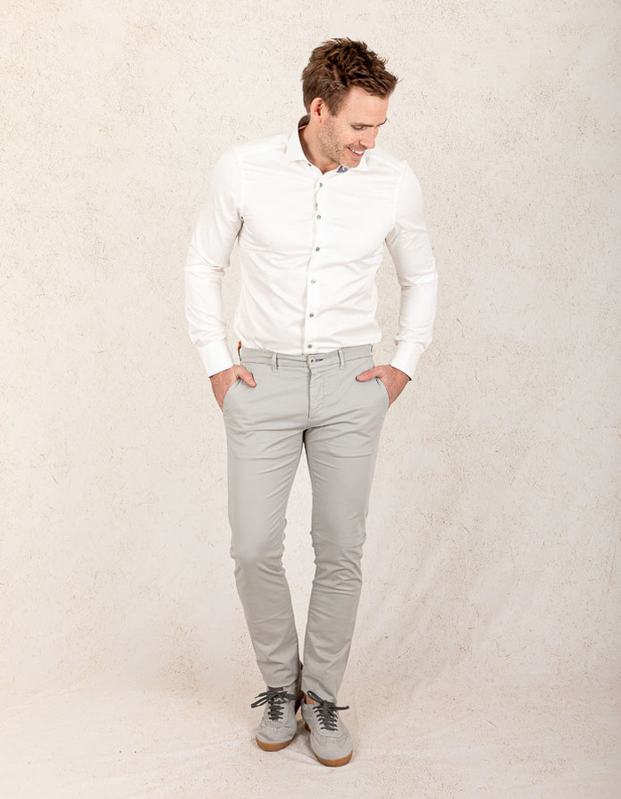 Slimline Ecru Contrast Twill Overhemd  