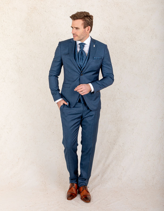 Blauw slim fit driedelig kostuum  