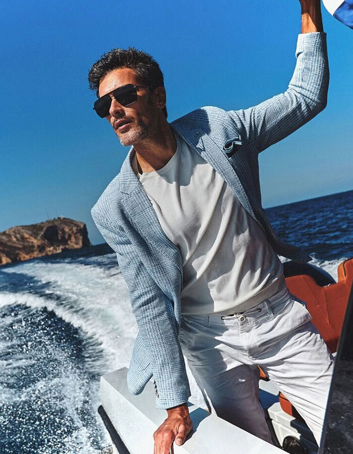 Modern Fit Geruite Blazer – Indigo  