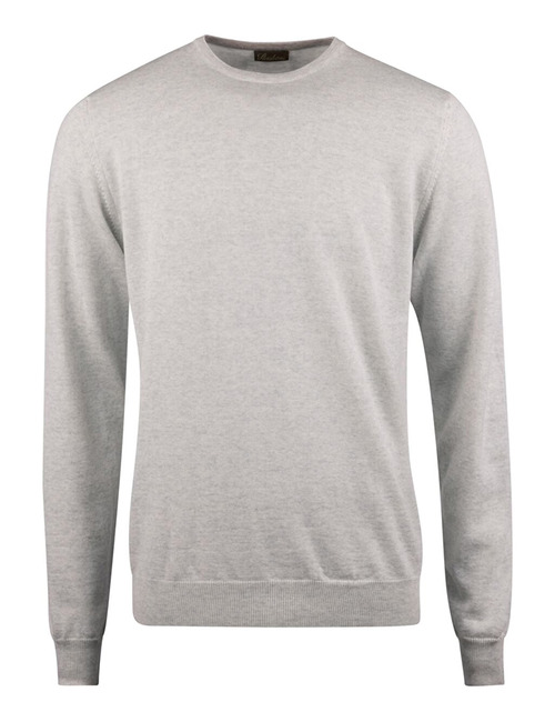 Lichtgrijze Merino Wol Crew Neck Trui met Elleboogpatches  