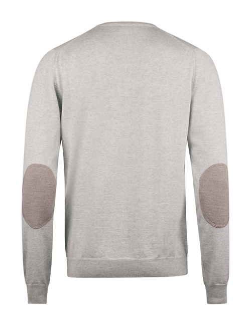 Lichtgrijze Merino Wol Crew Neck Trui met Elleboogpatches  