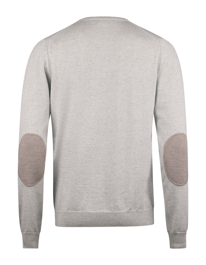 Lichtgrijze Merino Wol Crew Neck Trui met Elleboogpatches  