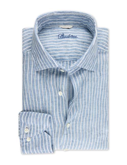 Slimline Blauw Gestreept Linnen Overhemd  
