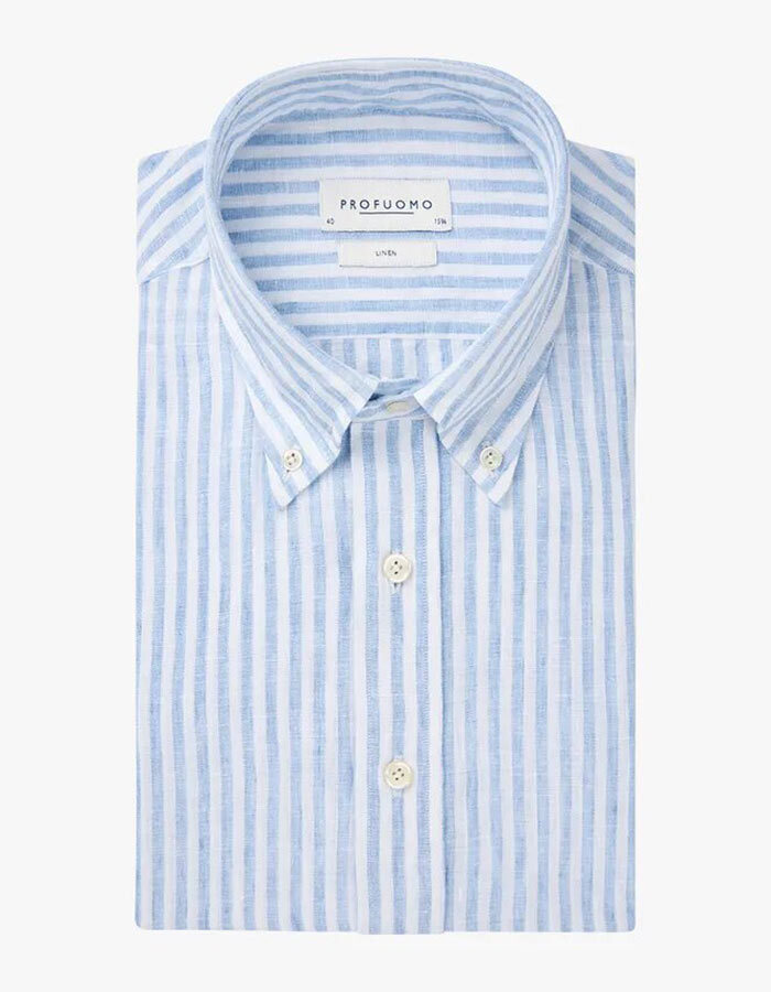 Blauw Gestreept Linnen Overhemd – Slim Fit  