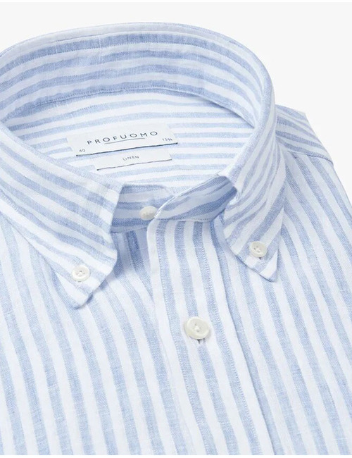 Blauw Gestreept Linnen Overhemd – Slim Fit  