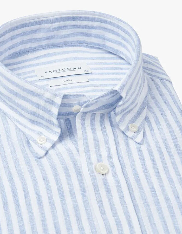 Blauw Gestreept Linnen Overhemd – Slim Fit  