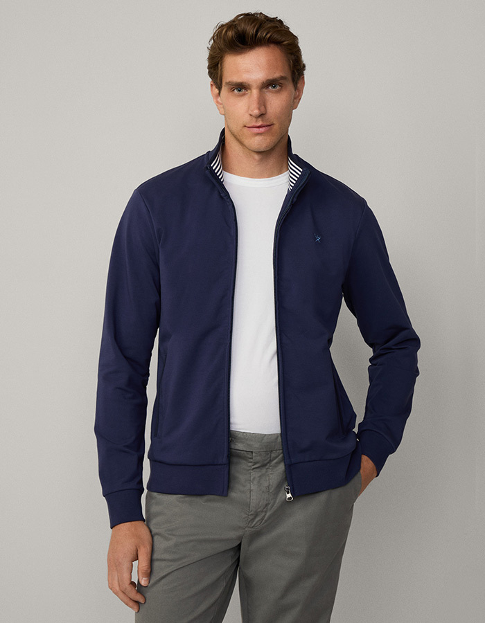 Nautical Stripe Full-Zip Sweat – Ink Blue  