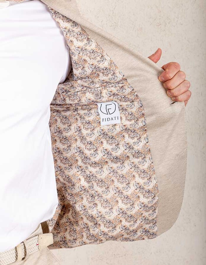  Beige slim fit kostuum in katoenen jersey met stretch – Fidati