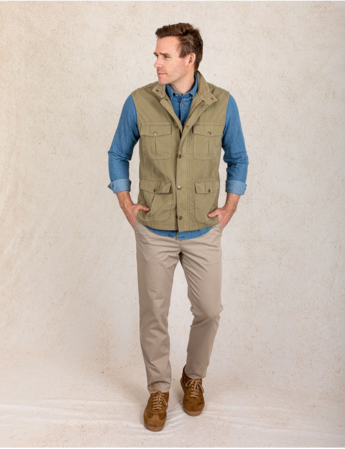 Utility bodywarmer in olijfgroen katoen