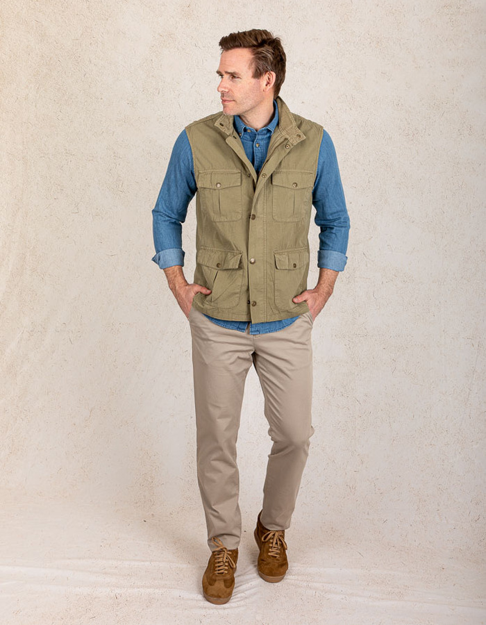 Utility bodywarmer in olijfgroen katoen