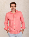 Slim fit linnen hemd in Coral Reef