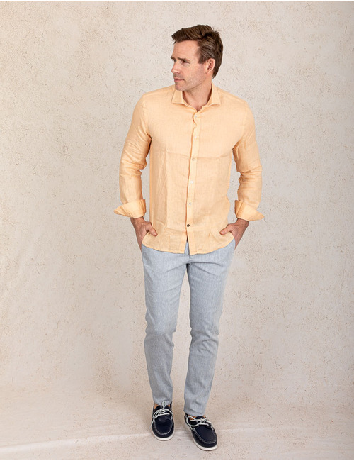 Slim fit linnen hemd in Coral Sand