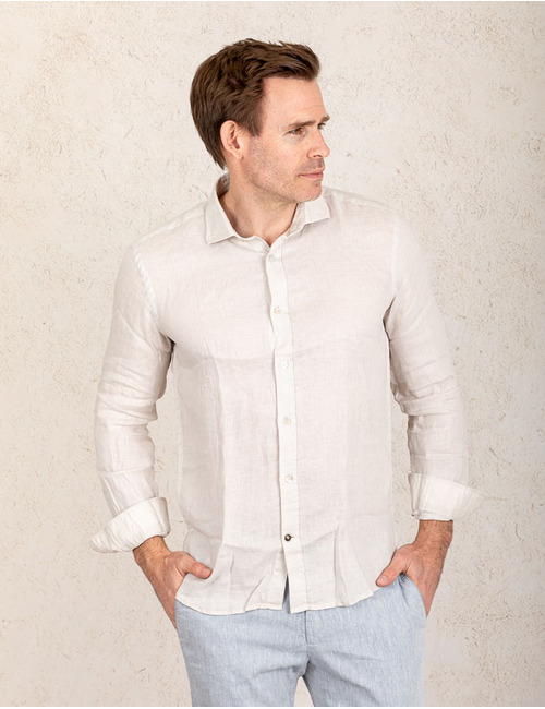 Slim fit linnen hemd in Sand