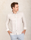 Slim fit linnen hemd in Sand