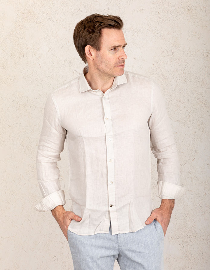 Slim fit linnen hemd in Sand