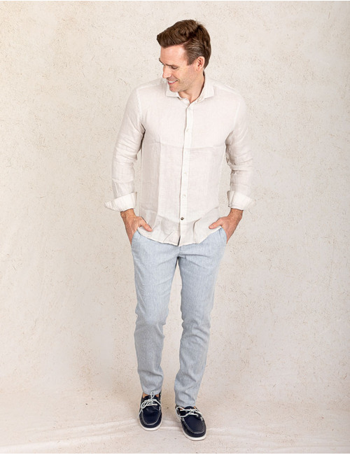 Slim fit linnen hemd in Sand