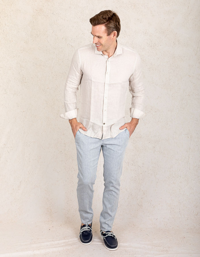 Slim fit linnen hemd in Sand