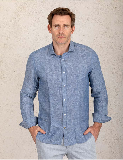 Slim fit linnen hemd in Blue