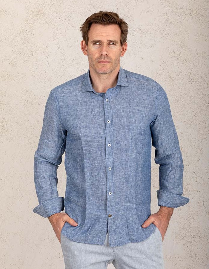Slim fit linnen hemd in Blue