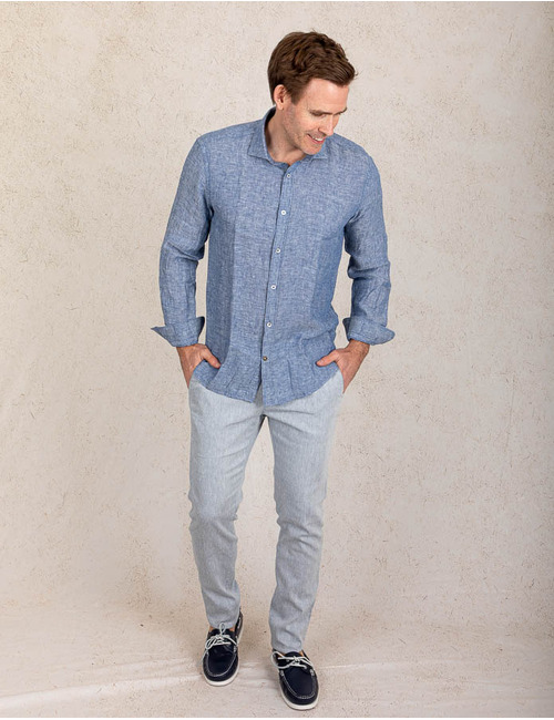 Slim fit linnen hemd in Blue