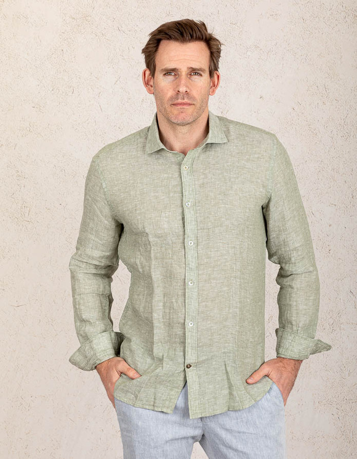 Slim fit linnen hemd in Green