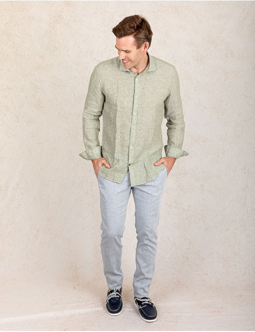 Slim fit linnen hemd in Green