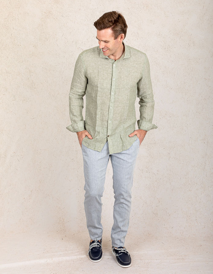 Slim fit linnen hemd in Green