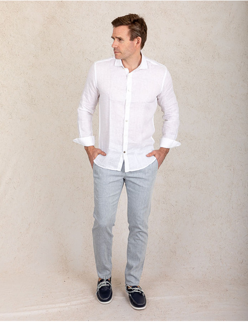 Slim fit linnen hemd in White