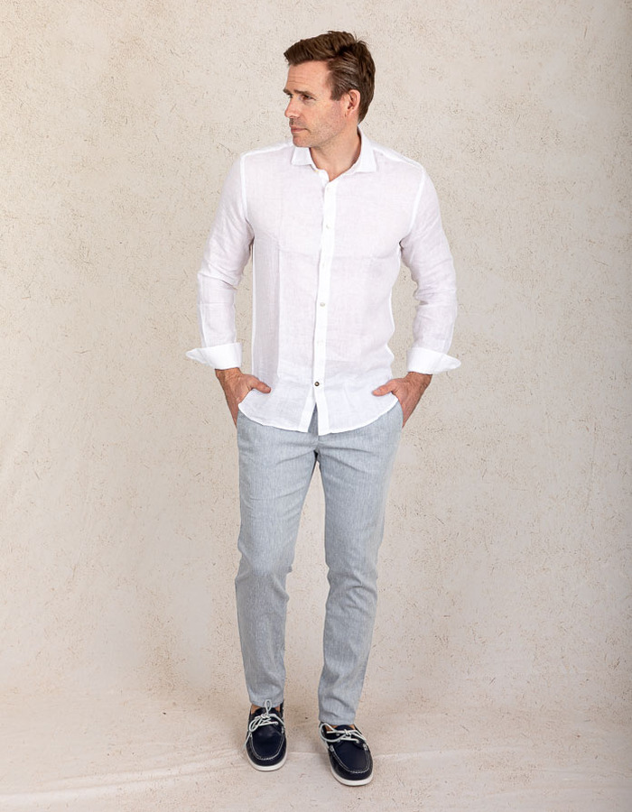 Slim fit linnen hemd in White