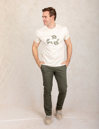  Ecru T-shirt van katoen met bloemendessin en BOSS-logo