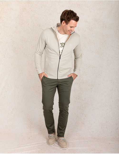 Beige regular fit sweatvest met rits 