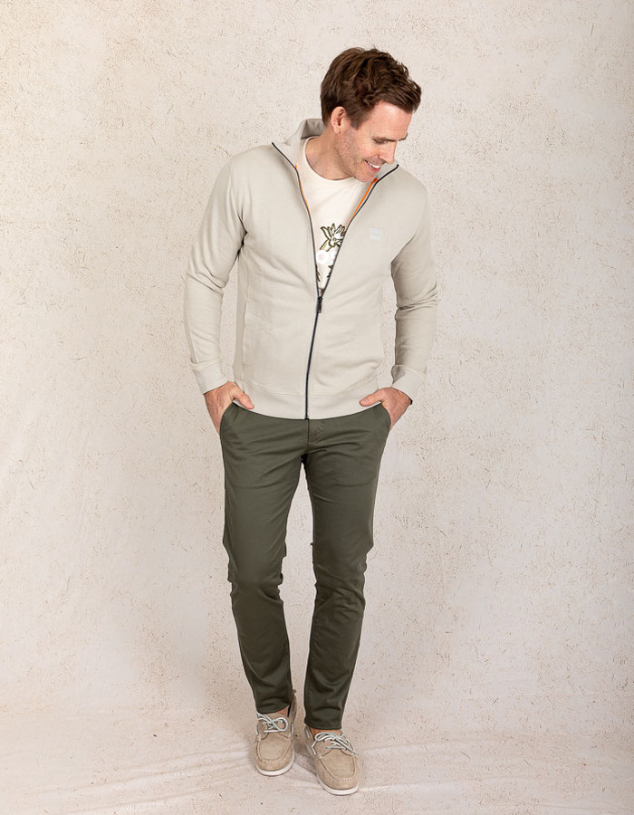 Beige regular fit sweatvest met rits 