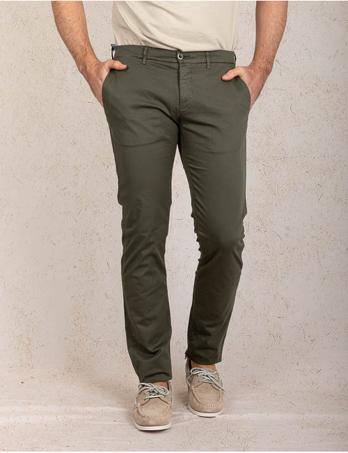 Slim fit kaki chino in eco-vriendelijke lyocellmix