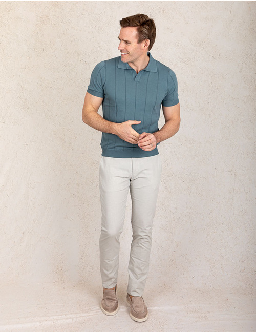 Slim fit polo in fresh cotton met gebreide structuur – blauwgroen