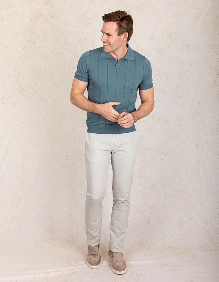 Slim fit polo in fresh cotton met gebreide structuur – blauwgroen