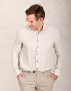 Slim fit beige linnen hemd met ruitpatroon