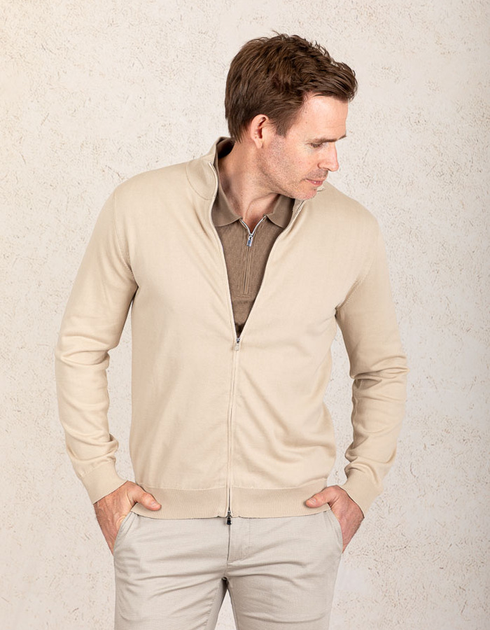 Beige katoenen cardigan met rits