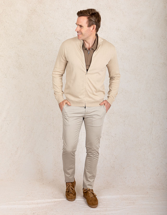 Beige katoenen cardigan met rits