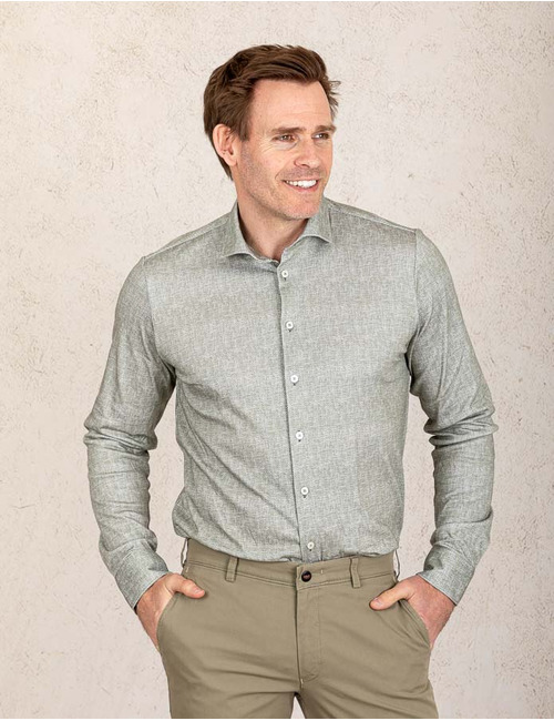 Slim fit jersey stretch hemd met visgraatstructuur