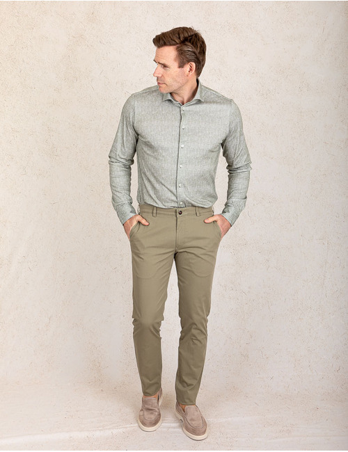 Slim fit jersey stretch hemd met visgraatstructuur